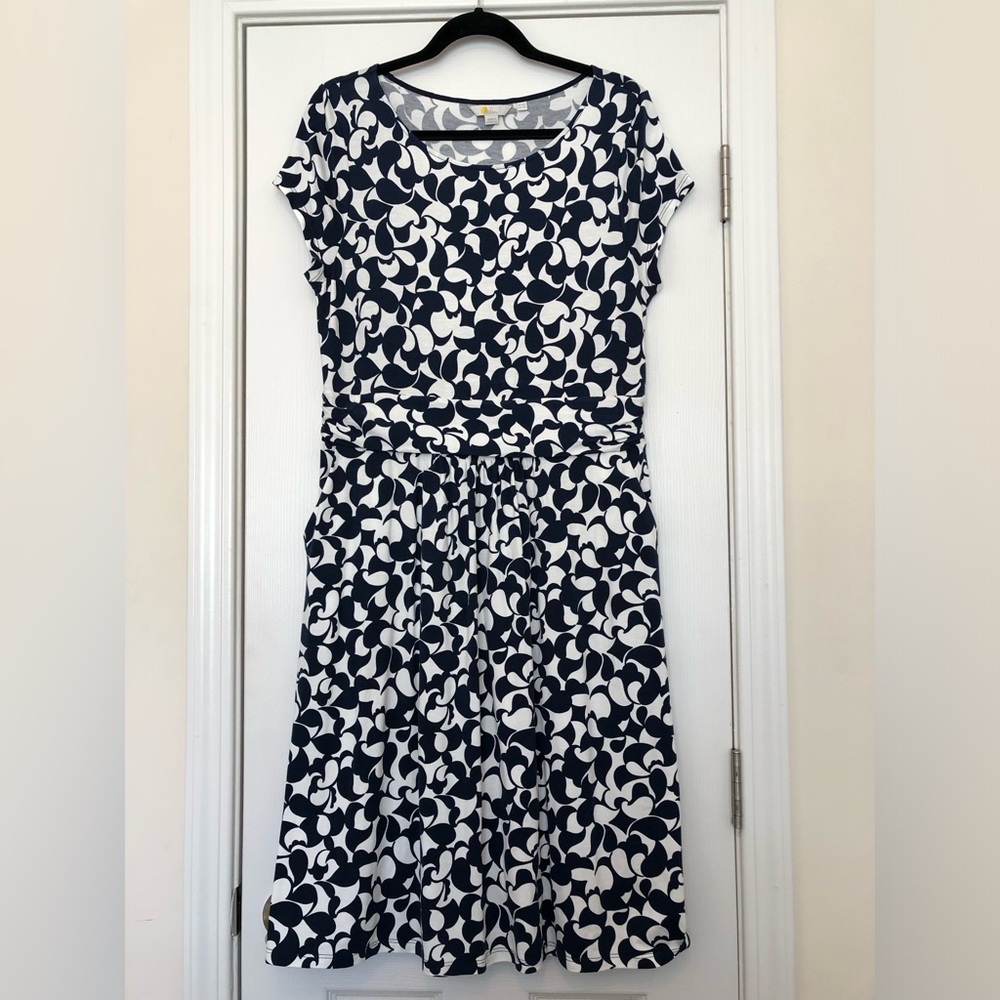 Boden Navy and White Midi Dress